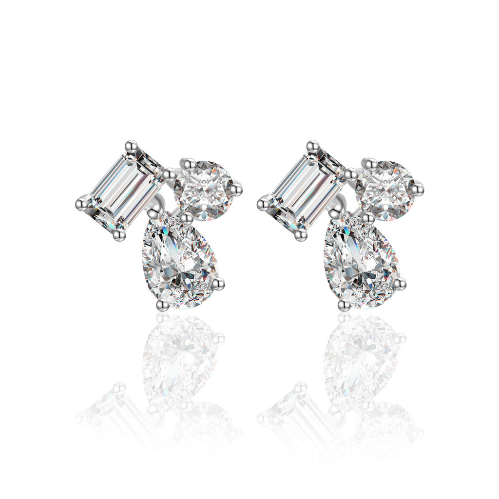 Asymmetrical Design  Moissanite 925 Sterling Silver Stud Earrings