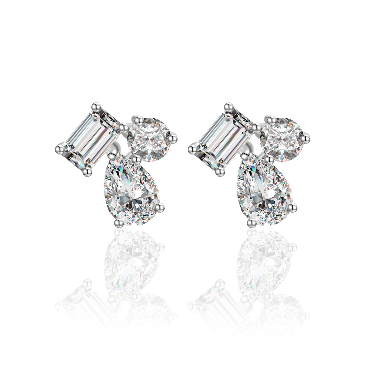 Asymmetrical Design  Moissanite 925 Sterling Silver Stud Earrings