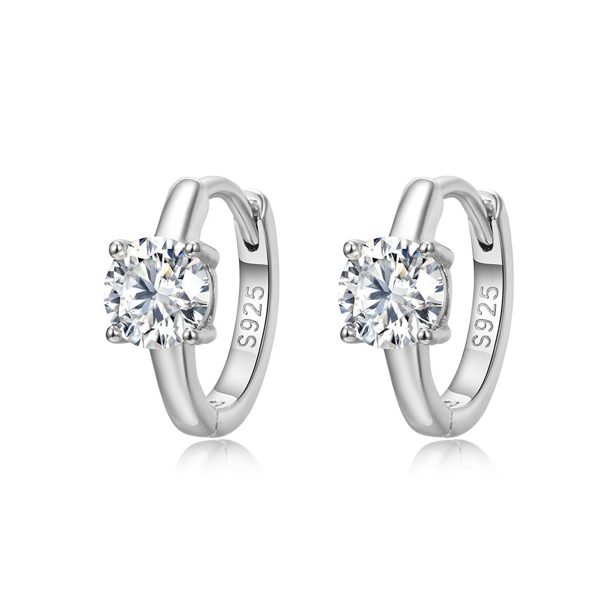 Women’s Moissanite Four-Prong Round Hoop Earrings  925 Sterling Silver Earrings