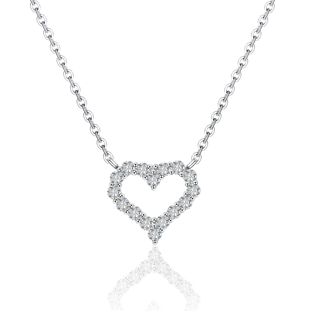 Moissanite Open Heart Outline Necklace 925 Sterling Silver Clavicle Chain Necklace