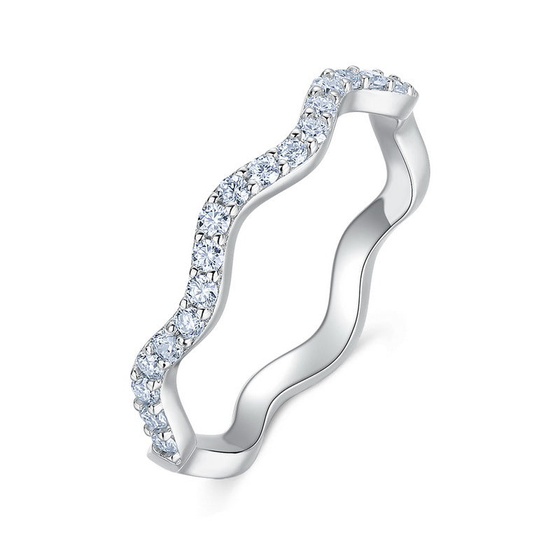 Moissanite Wave Stackable Thin Band  925 Sterling Silver Ring