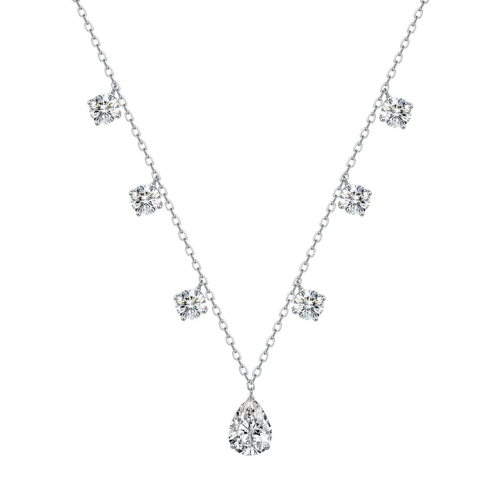 Geometric U Shaped Pear Shaped Dangle Pendant 925 Sterling Silver Moissanite Necklace