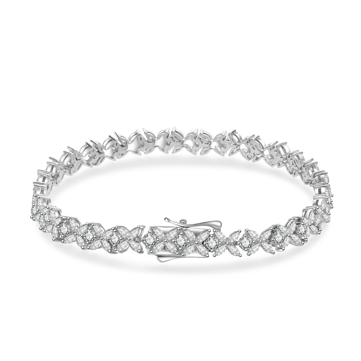 Mossanite Floral Pattern Full-Set 925 Sterling Silver Bracelet