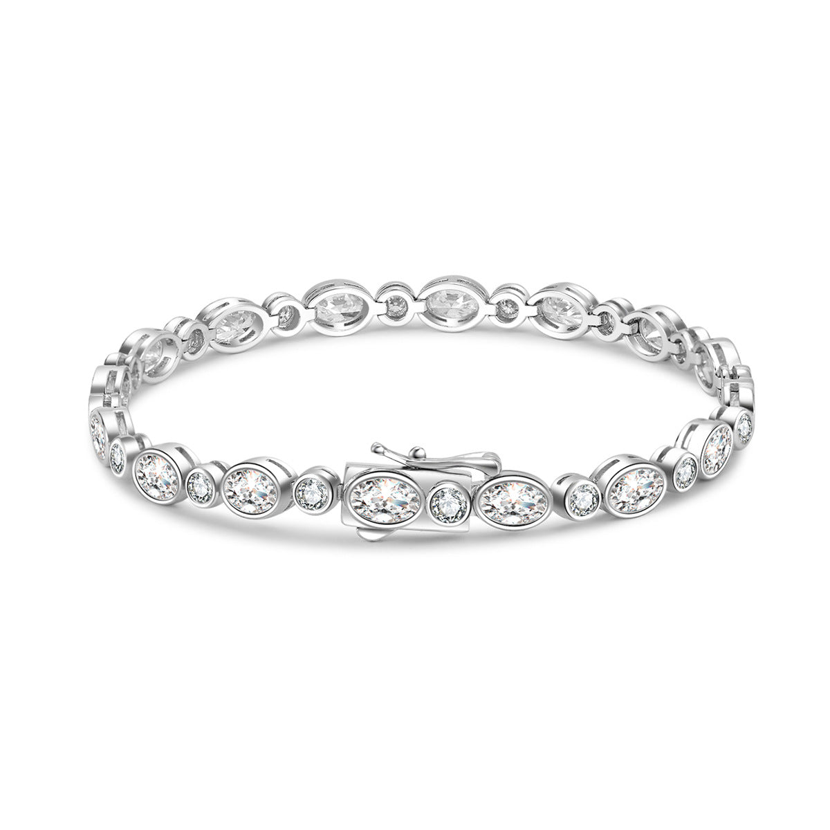 White D Color Moissanite Oval And Round Alternating Tennis Bracelet S925 Sterling Silver Fine Electroplated Elegant Fashion Chain Bracelet For Women Men Anniversary Gift Jewelry