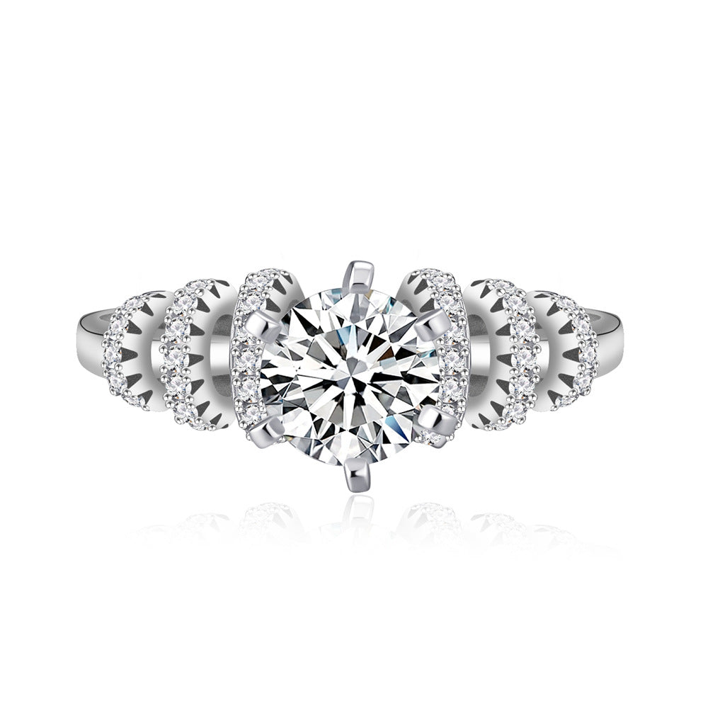 Fashion Round Brilliant Cut Moissanite Cubic Zirconia 925 Sterling Silver Ring