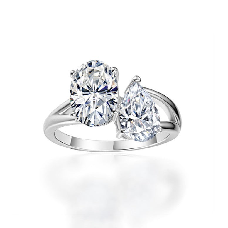 Two Stone Offset Design Moissanite 925 Sterling Silver Necklace