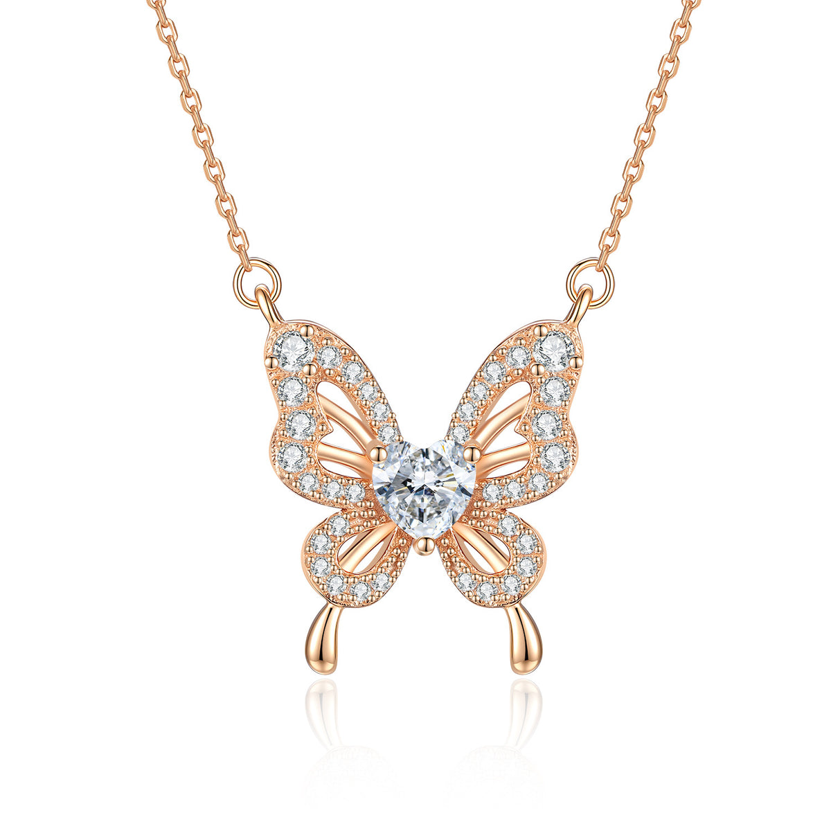 Butterfly Moissanite Hollow Heart Wing Design 925 Sterling Silver Pendant Necklace