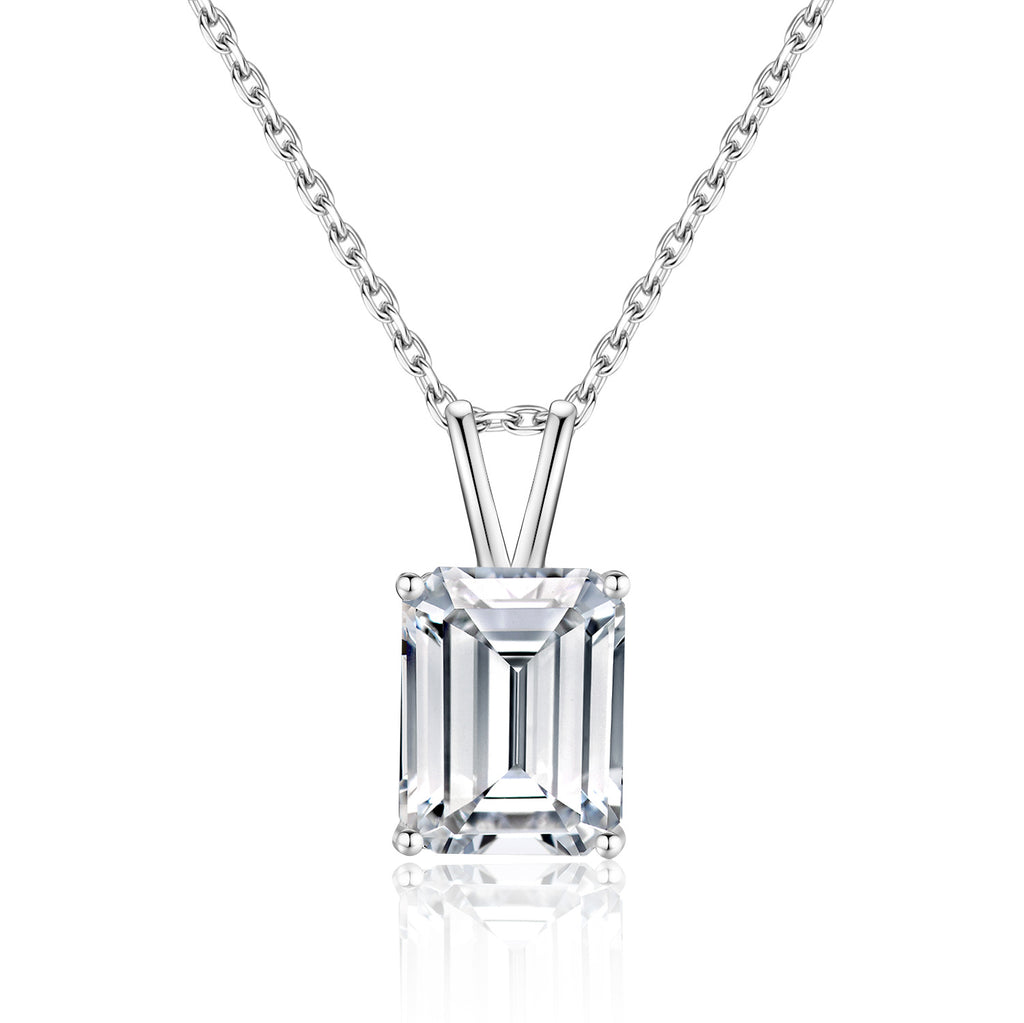 Geometric Emerald Cut Moissanite 925 Sterling Silver Rectangular Necklace