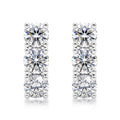 Triple Round Moissanite Geometric Row Silver Tone 925 Sterling Silver Stud Earrings