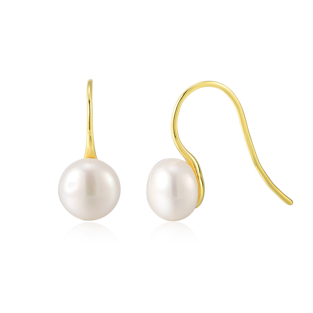 Natural Freshwater Pearl 925 Sterling Silver With Oval White Pearl  Hook Drop Earrings