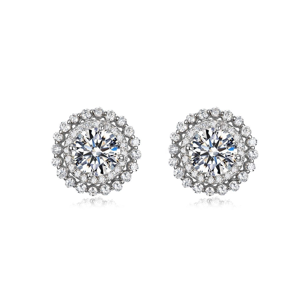 Moissanite Double-Layer Halo Round 925 Sterling Silver Stud Earrings