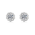 Sunflower Flower Halo Moissanite  In Silver Tone 925 Sterling Silver Stud Earrings