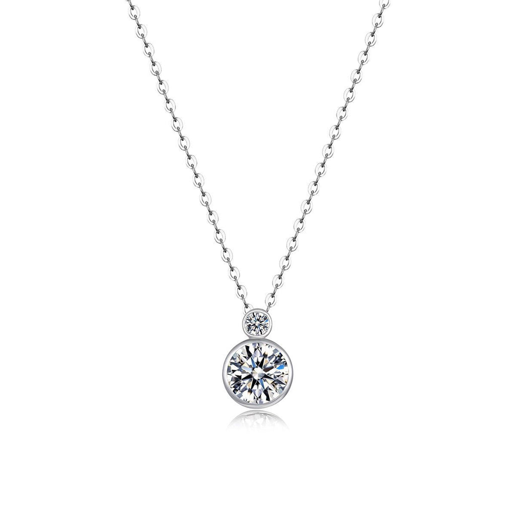 Double Round Bezel Set Moissanite 925 Sterling Silver Pendant Necklace