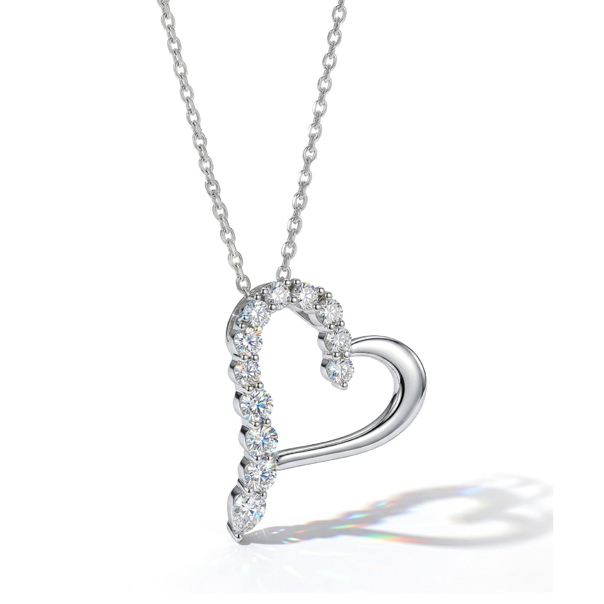 Asymmetrical Hollow Heart Moissanite  925 Sterling Silver  Necklace