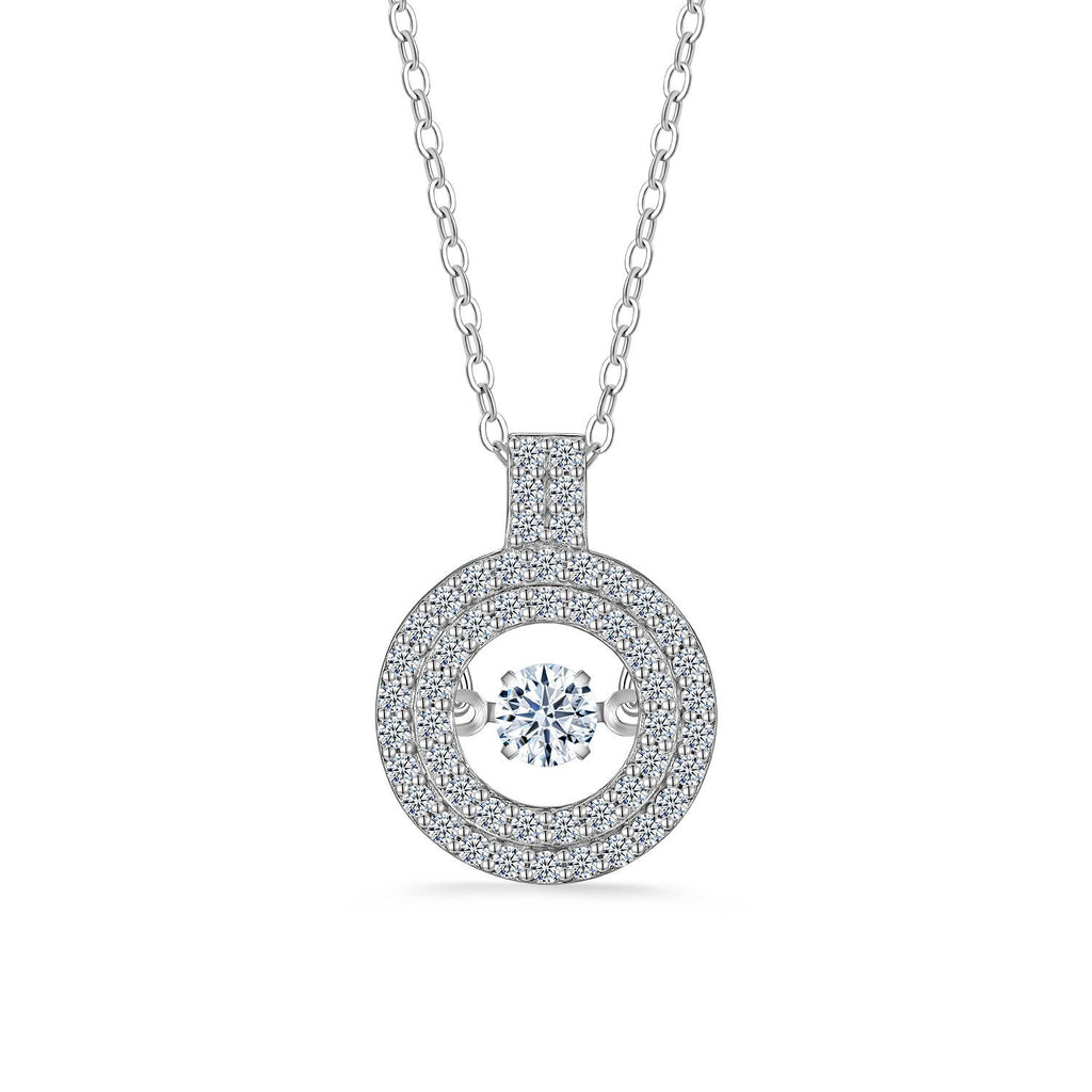 Geometric Double Circle Halo Moissanite 925 Sterling Silver  Necklace