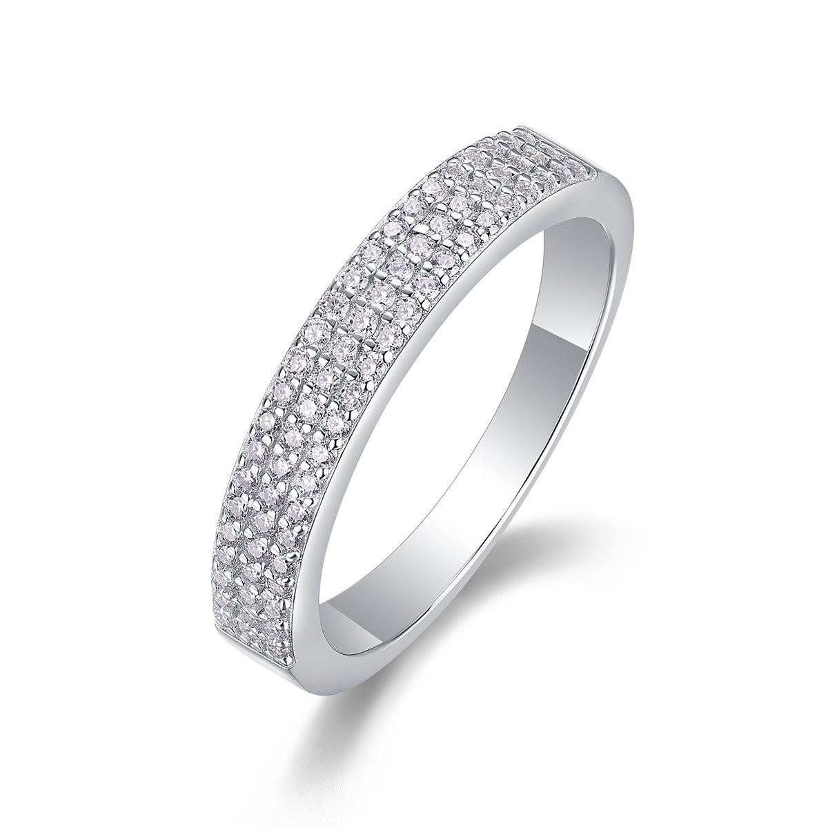 Silver Tone Moissanite Multi Row Pave Band Ring Geometric Elegant Fashion 925 Sterling Silver Ring