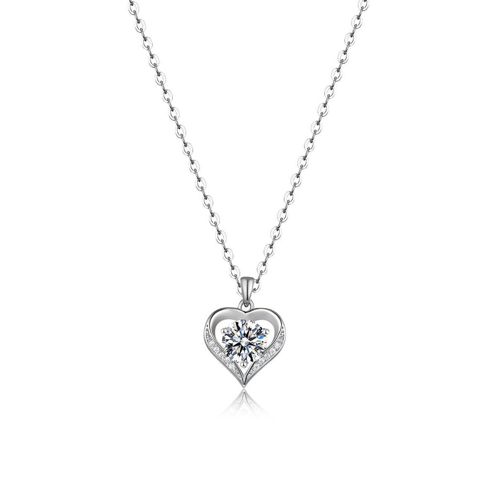 Heart Shape Moissanite Necklace Silver Color 925 Sterling Silver Openwork Heart Pendant Necklace