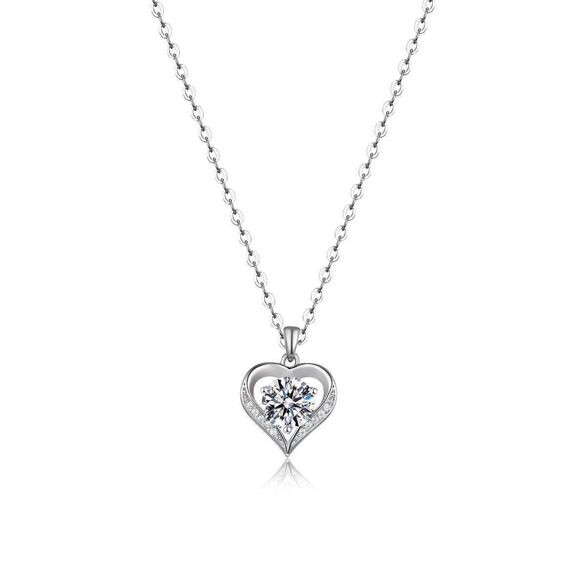 Heart Shape Moissanite Necklace Silver Color 925 Sterling Silver Openwork Heart Pendant Necklace