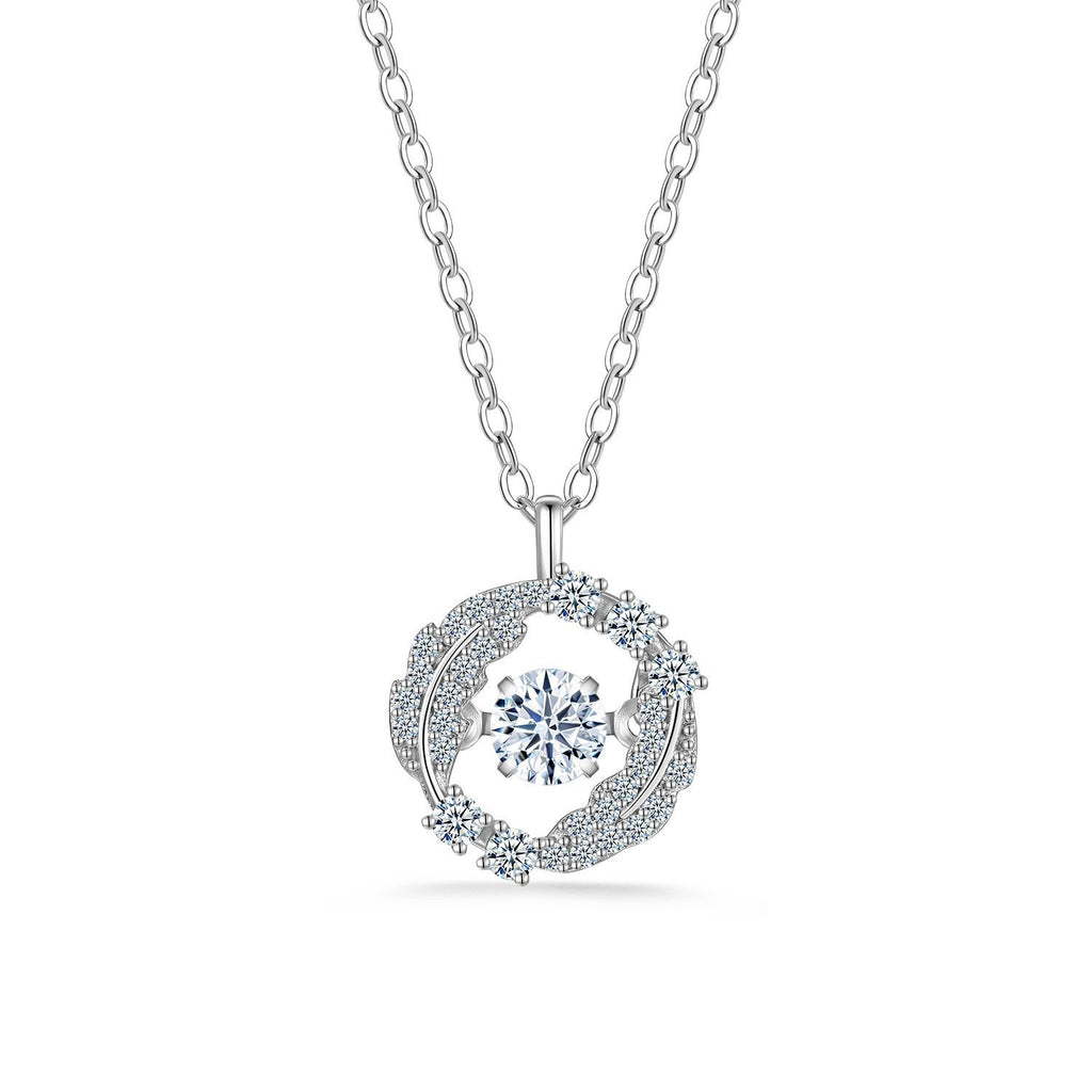 Moissanite Wing Halo Round Pendant 925 Sterling Silver Micro Pave Elegant Fashion Necklace