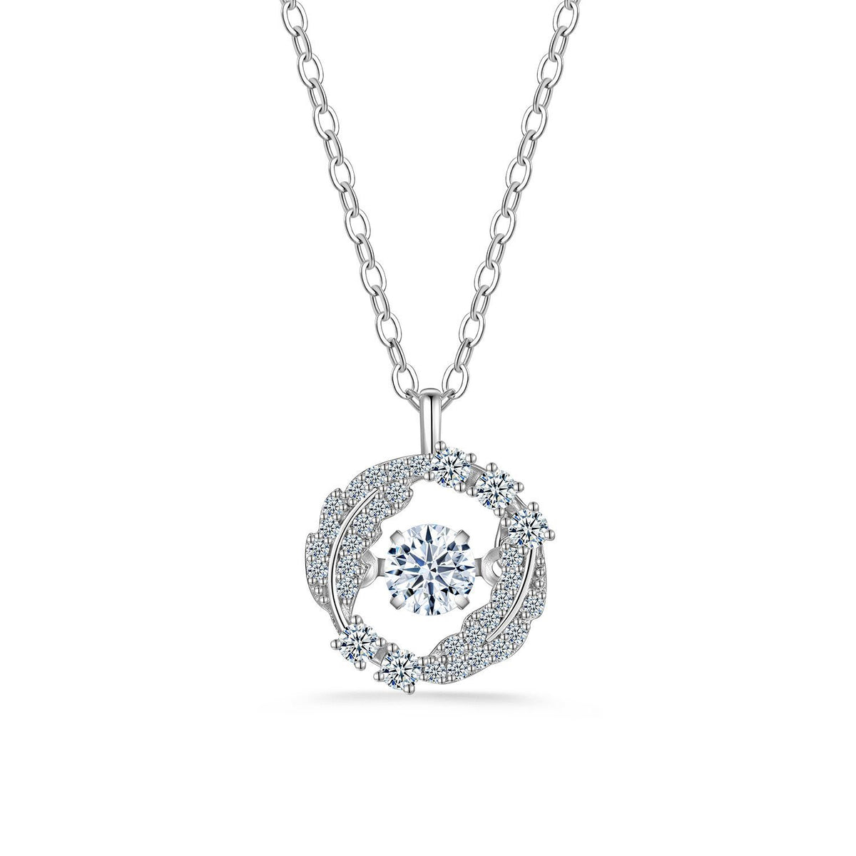 Moissanite Wing Halo Round Pendant 925 Sterling Silver Micro Pave Elegant Fashion Necklace