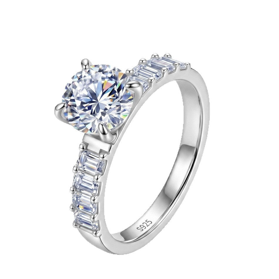 Round Moissanite  925 Sterling Silver  Fashion Elegant Geometric Statement Jewelry Ring