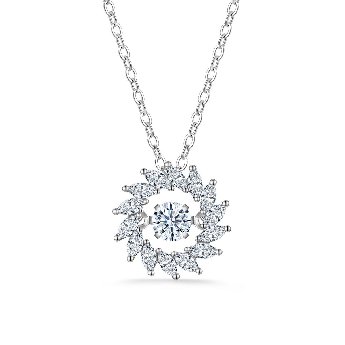 Sunflower Halo Moissanite With Marquise Petal Cubic Zirconia Accent Stones 925 Sterling Silver Necklace