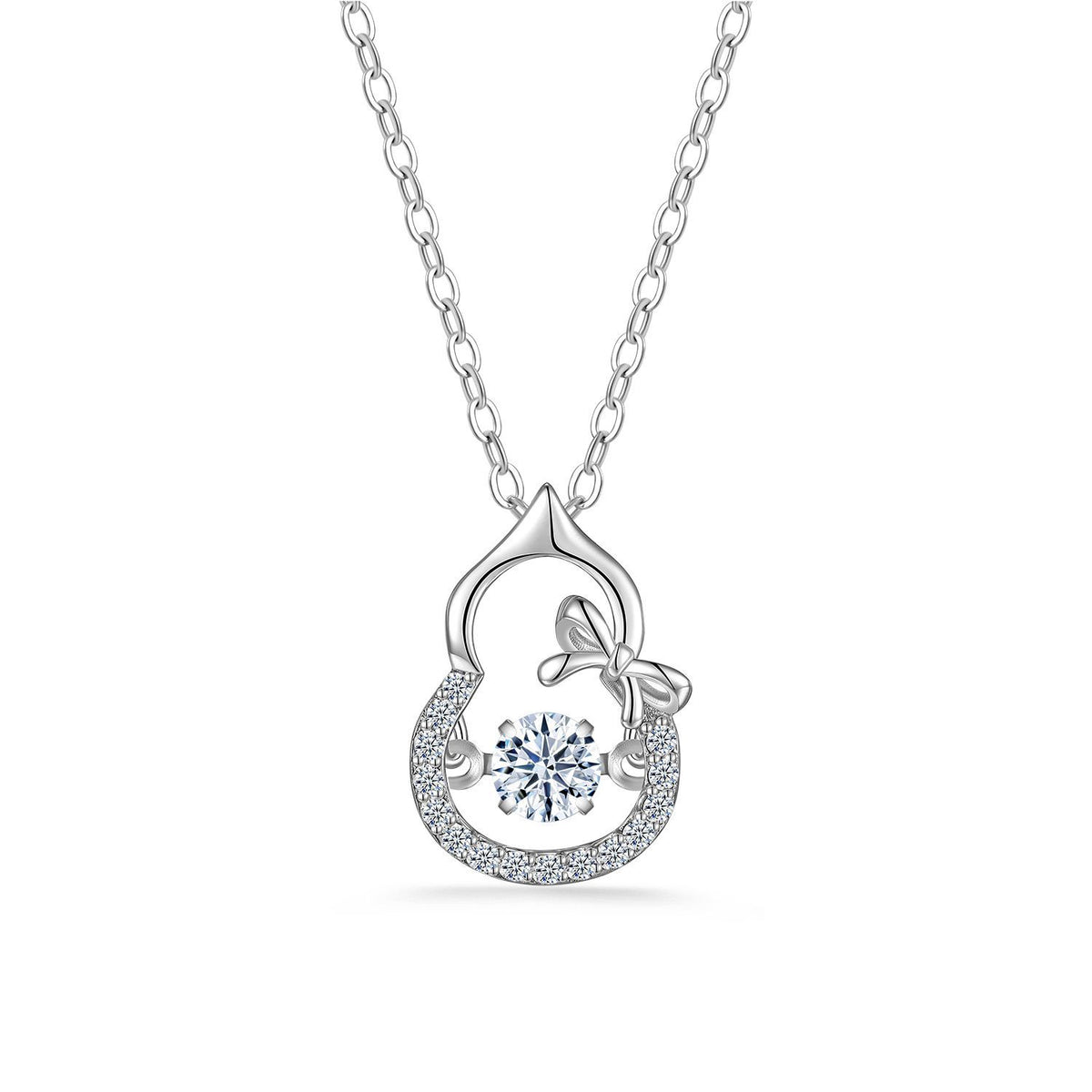 Moissanite Gourd Bow Pendant  Tone 925 Sterling Silver Chain Necklace