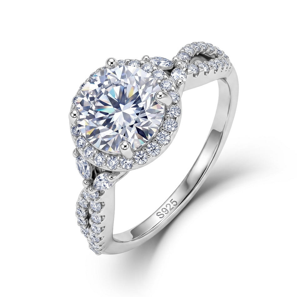 Round Halo Moissanite 925 Sterling Silver  With Marquise Ring