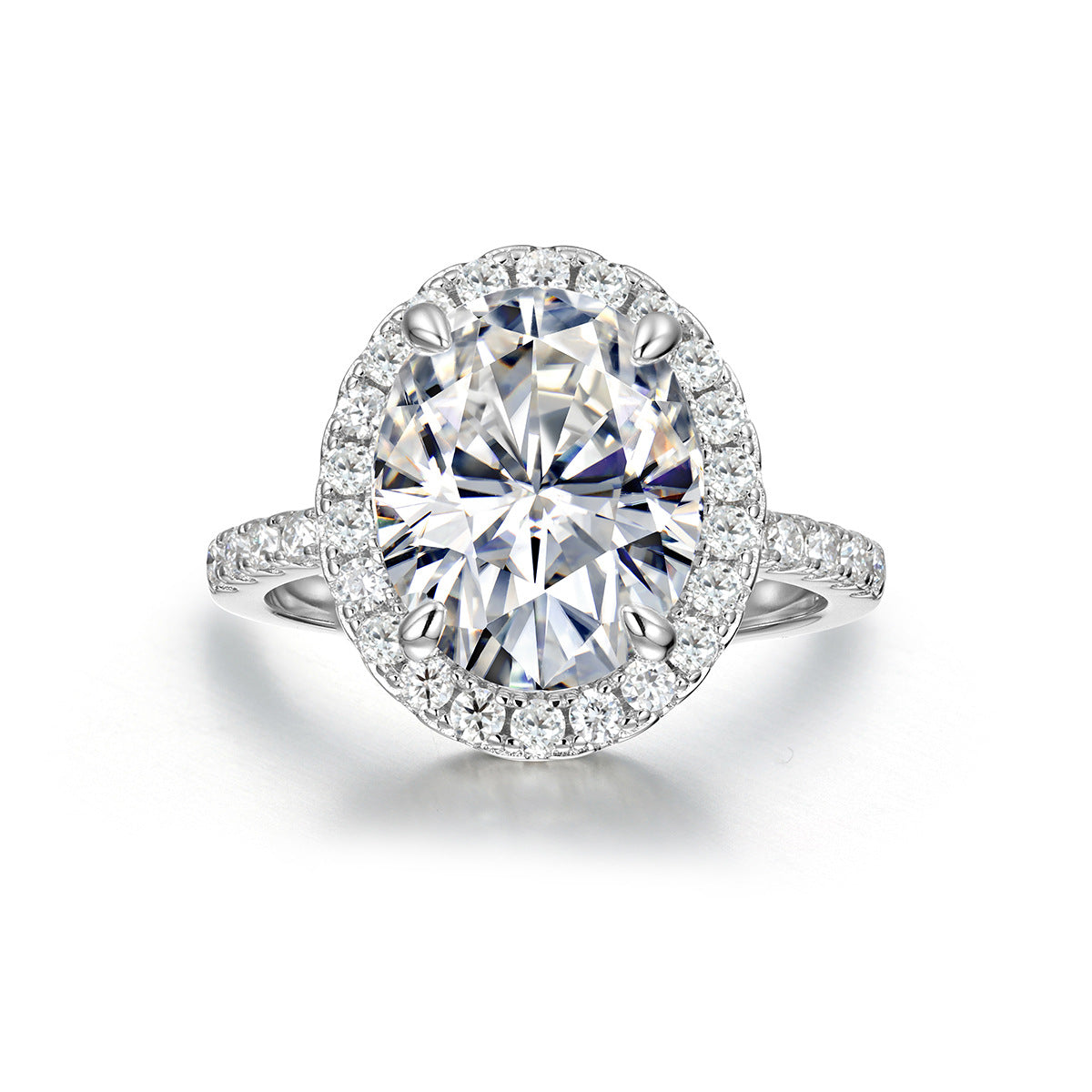 D Color Moissanite 925 Sterling  Silver Four-Prong Bezel Set Oval Ring