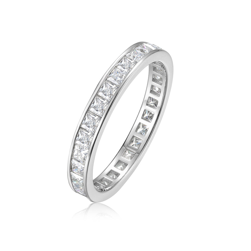 D Color Square Moissanite Full Eternity 925 Sterling Silver Ring