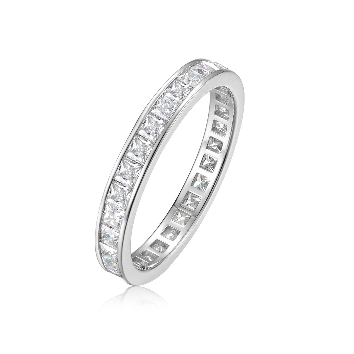 D Color Square Moissanite Full Eternity 925 Sterling Silver Ring