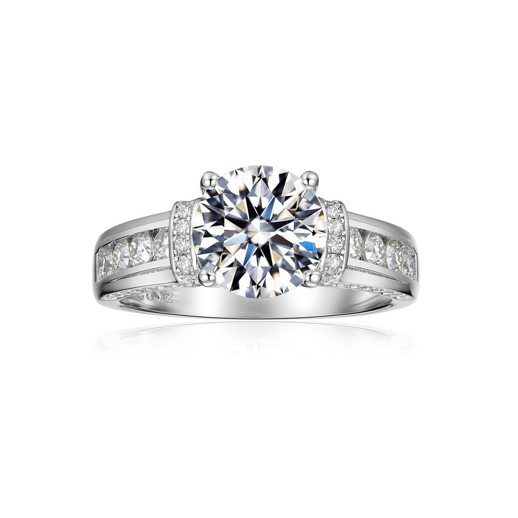 Round D Color Moissanite 925 Sterling Silver Four Prong Ring