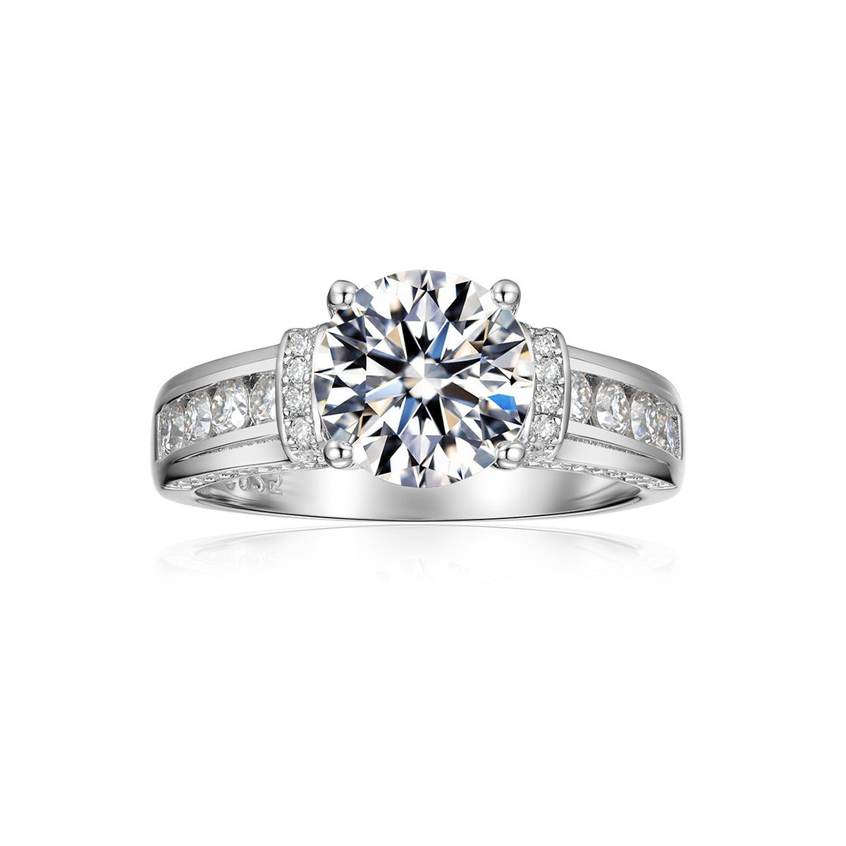 Round D Color Moissanite 925 Sterling Silver Four Prong Ring