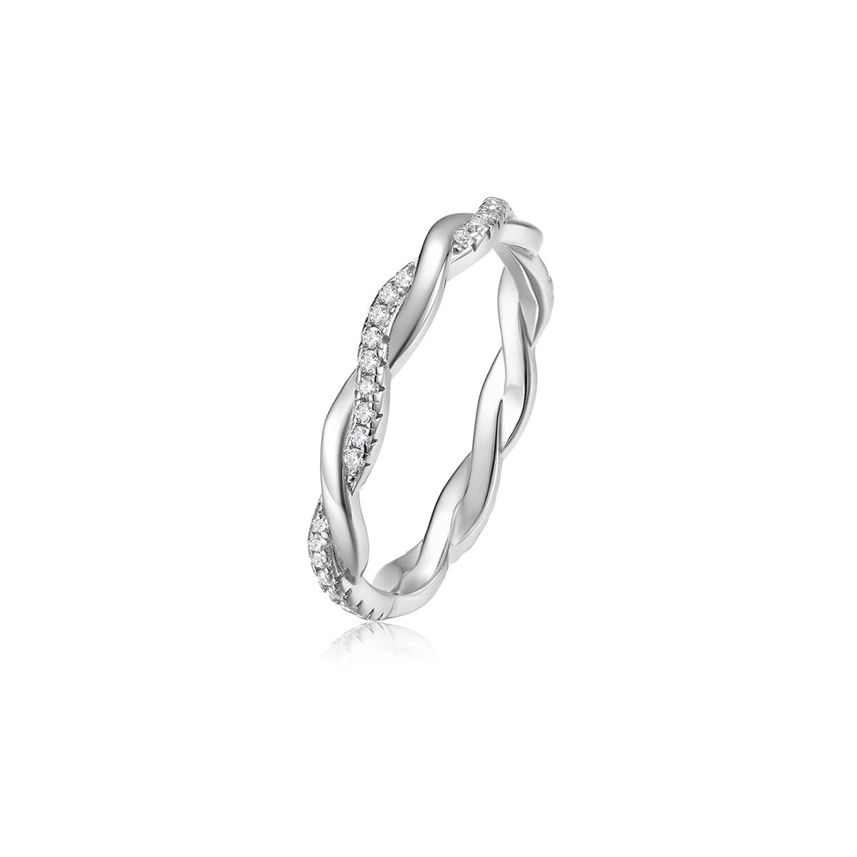 Moissanite Twisted Braided 925 Sterling Silver Full Eternity Geometric Band Ring