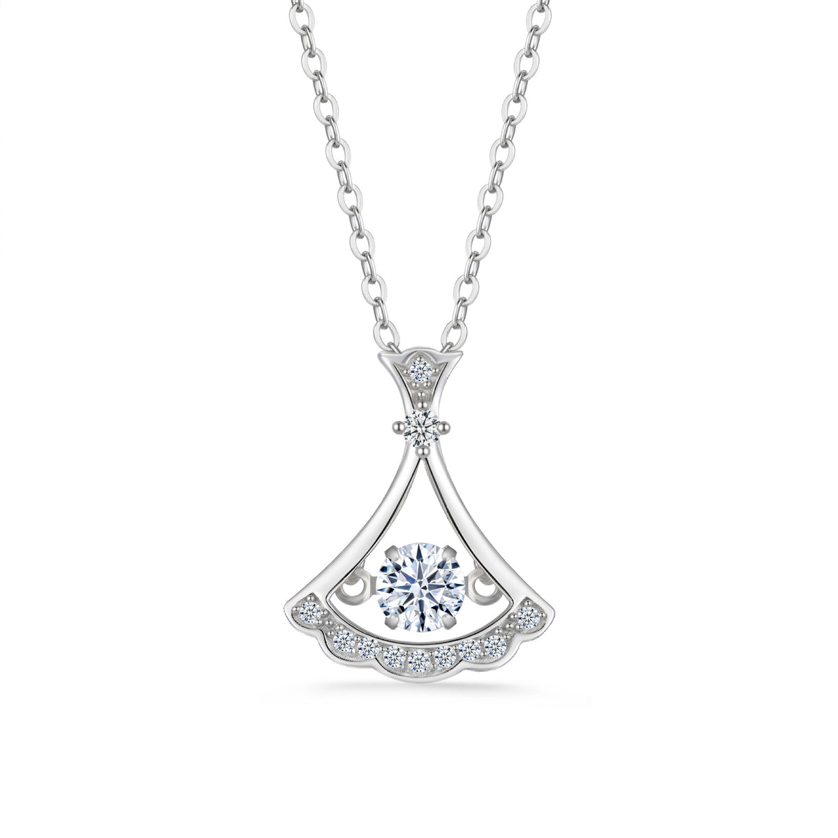 Princess Dress Skirt Shape Moissanite Cubic Zirconia 925 Sterling Silver Pendant Necklace