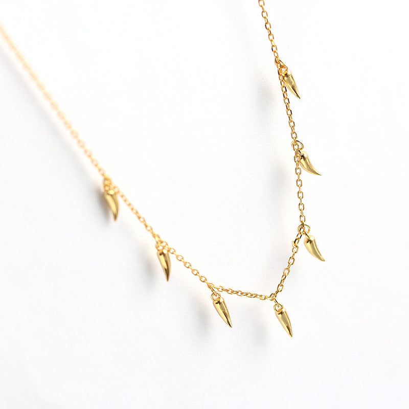 Women Layering Elegant Modern Chain Minimalist Fang Charm 925 Sterling Silver Collarbone Necklace