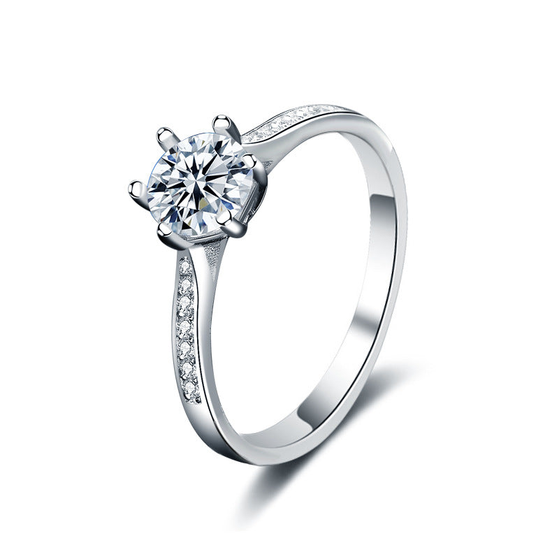 Elegant Six Claw Moissanite CZ Crown 925 Sterling Silver Ring