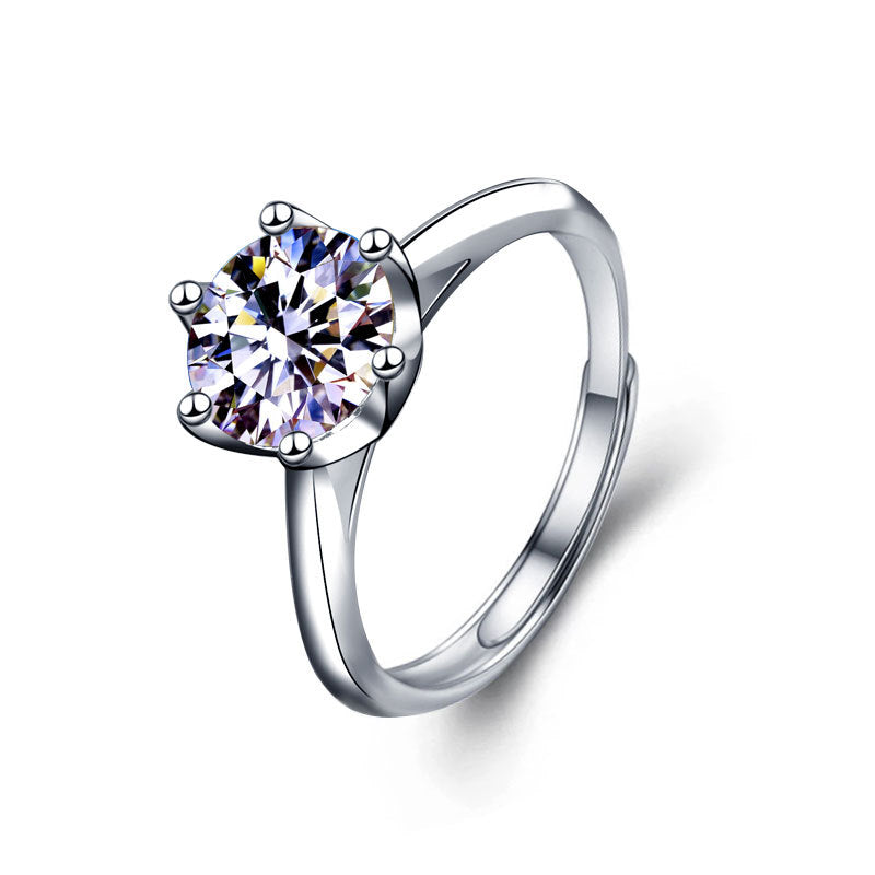 Minimalism 1ct Six Claw Moissanite CZ 925 Sterling Silver Adjustable Promise Ring