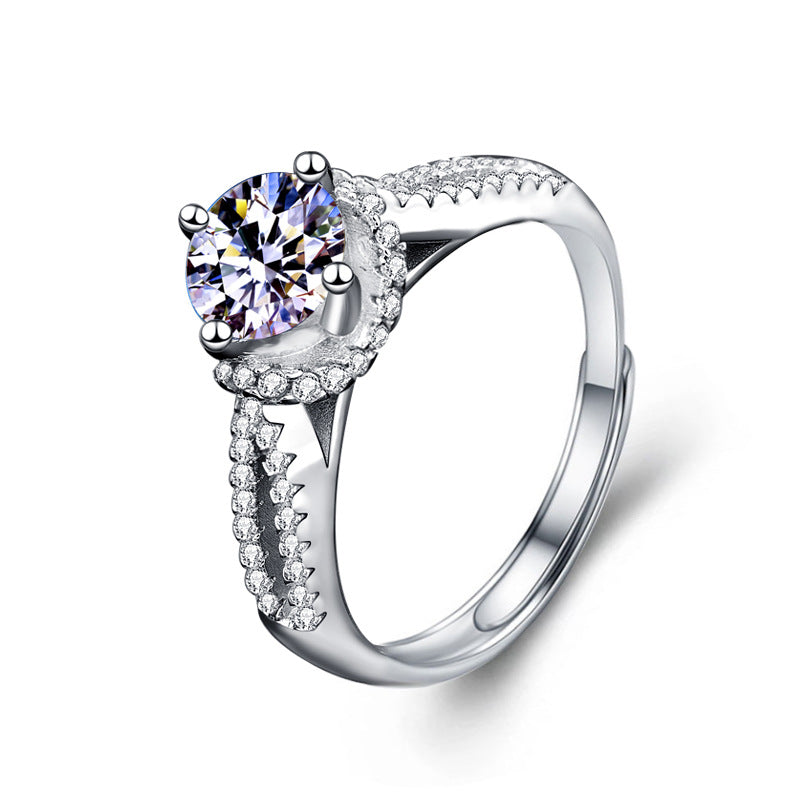 Lady Round Moissanite CZ Babysbreath 925 Sterling Silver Adjustable Ring