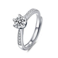 Office Six Claw Moissanite CZ Simple 925 Sterling Silver Adjustable Promise Ring