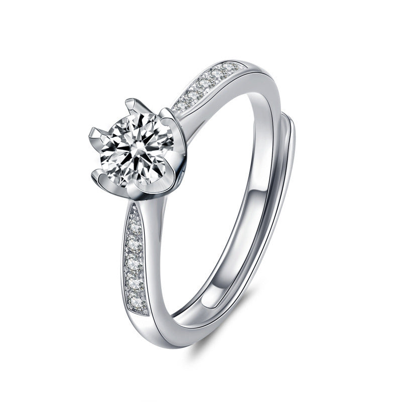 Office Six Claw Moissanite CZ Simple 925 Sterling Silver Adjustable Promise Ring