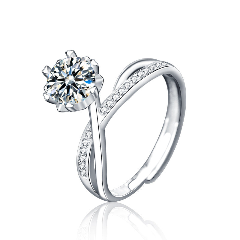 Masculine Round  Moissanite CZ Flower Cross 925 Sterling Silver Adjustable Ring