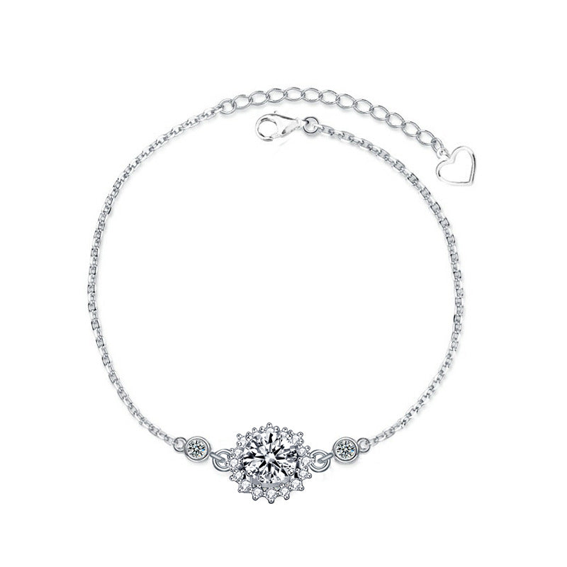 Beautiful Green Moissanite CZ Sunflower 925 Sterling Silver Bracelet