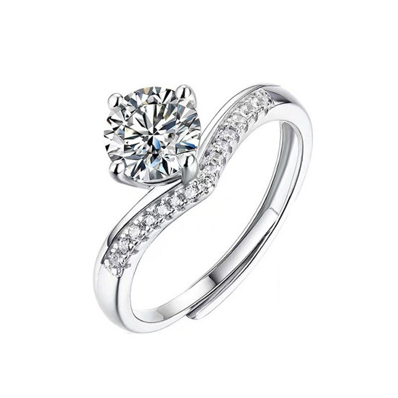 Girl Round Moissanite CZ Princess Crown 925 Sterling Silver Adjustable Ring