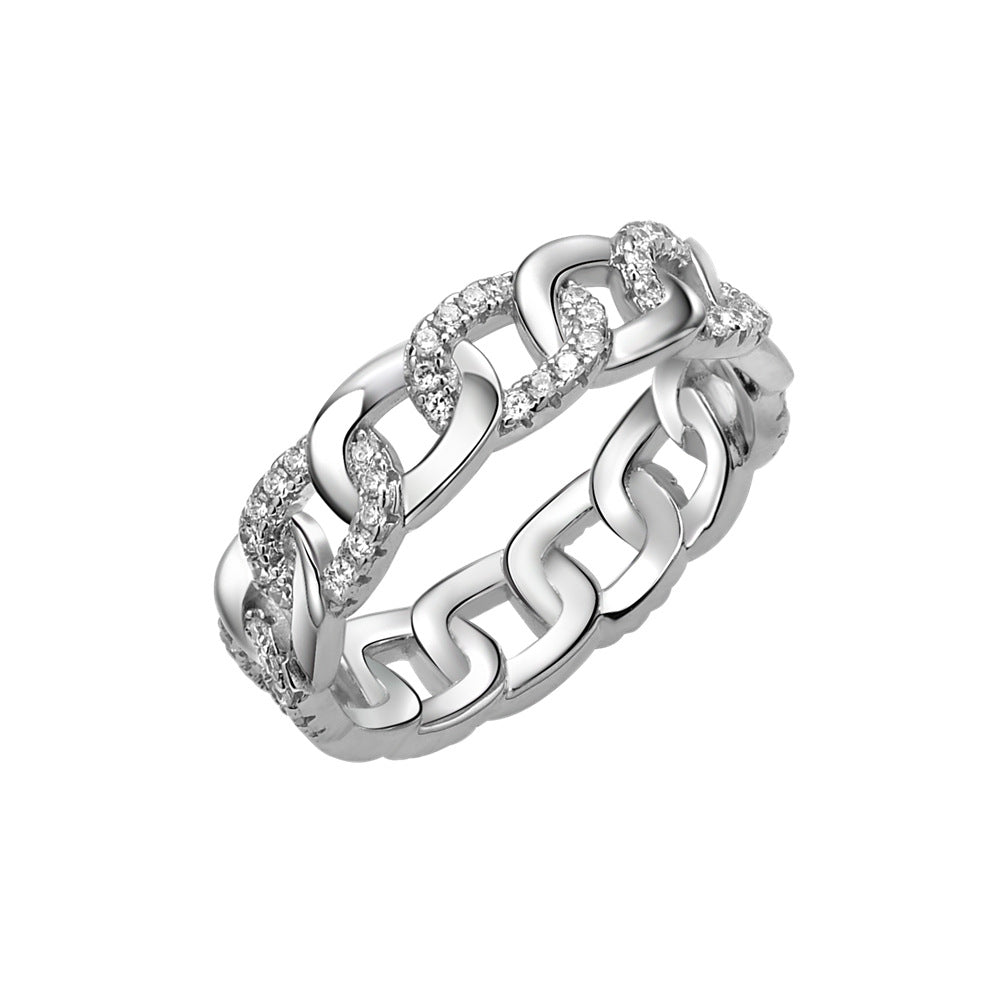 Fashion CZ Hollow Chain 925 Sterling Silver Adjustable Ring