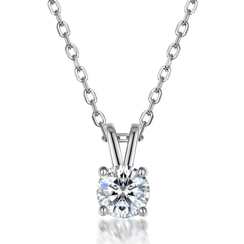 Round Four Prong Moissanite Pendant Pure Metal 925 Sterling Silver Necklace