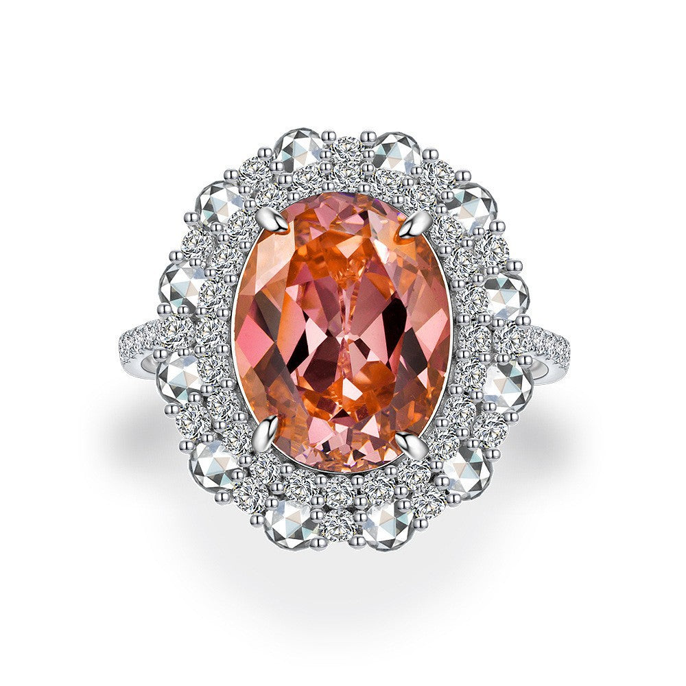 Pink Oval Zirconia Set 925 Sterling Silver Fashion Cocktail Ring