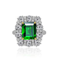 Green Emerald Cut Synthetic Emerald Zirconia Crown Halo S925 Silver Ring