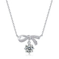 Bowknot Ribbon 925 Silver Moissanite Pendant With Round Dangle Center Stone Necklace