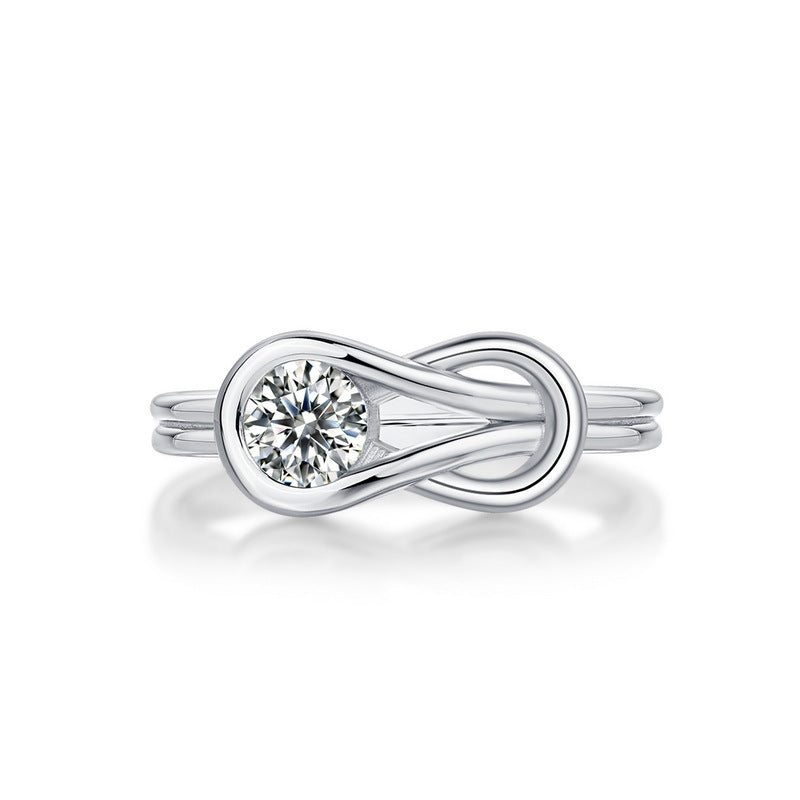 Infinity Loop Geometric Moissanite  925 Sterling Silver Adjustable Open Band Ring
